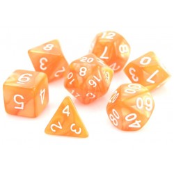 Poly Dice Set of 7 for RPGs (Orange Swirl/White)