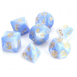 Poly Dice Set for RPGs (Blue/White Marble)