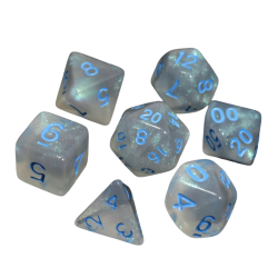 Poly Dice Set for RPGs (Glacial Moonstone/Blue)